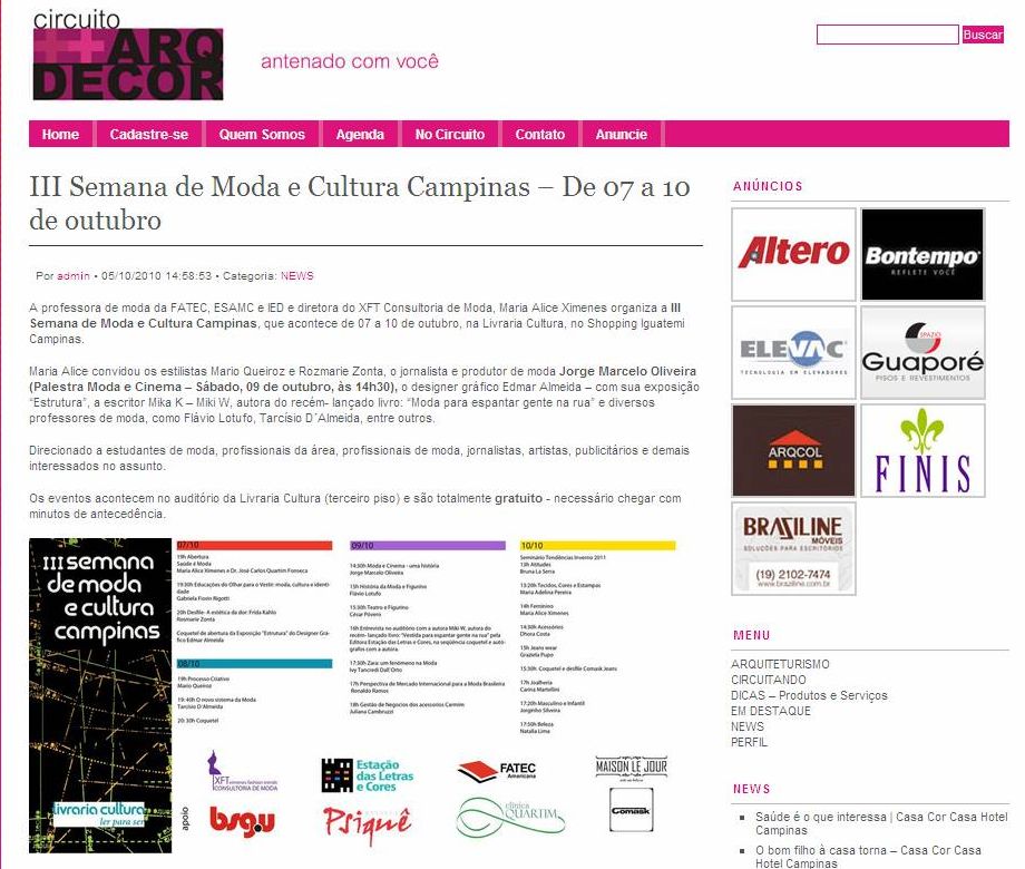 III Semana de Moda e Cultura – Circuito Arq+Decor (Outubro&nbsp;2010)