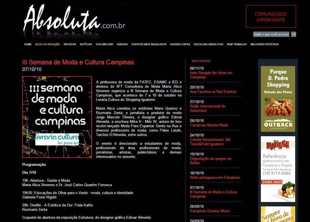 III Semana de Moda e Cultura – Revista Absoluta (Outubro&nbsp;2010)